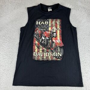 Harley Davidson Black Live Free Ride  Graphic T Shirt Cut Off Mens Size Large
